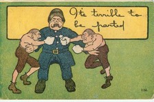 1908 Comic Policeman Separating Angry Boxers It's Terrible To Be Parted Postcard picture