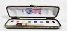 RARE MINT Rochard Limoges Trinket Box VTG WATERCOLOR PAINT SET BLACK BOX W/BRUSH picture