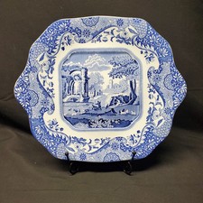 Spode Blue Italian Square Cake Plate Platter Twin Handled England AS IS picture