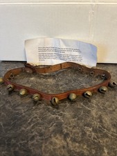 Antique Brass Sleigh Bells on Original Leather Strap with 13 Bells 27.5 Inches picture
