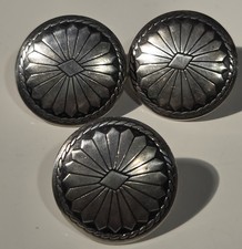 Lot of 3 Vintage Sterling Silver Concho Shank Buttons Southeastern Native picture