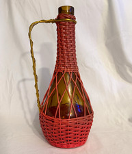 Vintage 1960s Pink Wicker Wrapped Glass Decanter – Retro Wine Carafe / Demijohn picture