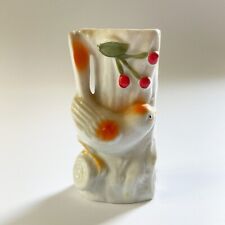 VTG Kitschy Tree Trunk Vase with Bird and Cherries Japan picture