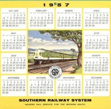 1957 Southern Railway desk calendar - railroad - MINT & UNUSED picture