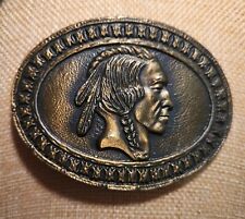 Solid Brass Belt Buckle Native American Indian Head Oval Belt Buckle  picture