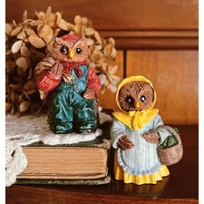 Vintage 1991 J.C. Owl Figurines Pair | Resin Owl People picture