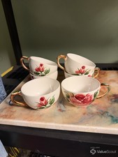 Rose Floral Teacup Set with Gold-Toned Accents picture
