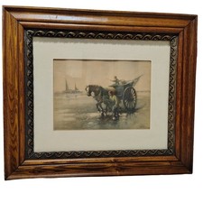 Vintage Sepia Horse Carriage Art Rustic Farmhouse Tattered Elegance Wood Frame picture