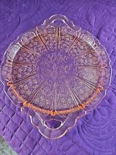 Jeannette Glass Vintage Depression Glass Pink Cherry Blossom Cake Plate picture