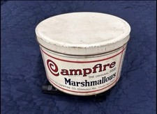 Campfire Vintage Marshmallows Advertising Tin Canister w/ Lid - White/Red/Blue picture