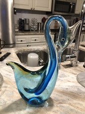 MCM RARE 1960s Murano Blue Blown Glass Swan Statue 12