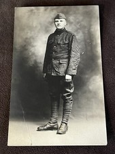 Antique WWI 1910s United States Army Soldier Black & White Postcard Photo picture