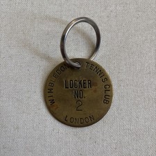 Vintage Keychain WIMBLEDON TENNIS CLUB LOCKER NO. 2 Key Ring Solid Brass Fob picture