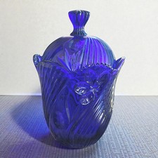 Vintage  Cobalt Blue 24% Lead Crystal-Cut Lidded 12