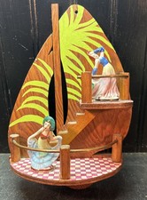 Vtg Wood Wall Plaque Can Can Dancer Call Girls Steps Balcony Sailboat Shaped picture