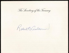1957 to 1961 SECRETARY TREASURER ROBERT B. ANDERSON AUTOGRAPHED HAND SIGNED CARD picture