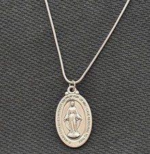Vintage Catholic Sterling Silver Miraculous Medal Necklace Bliss 19” 10.3g picture
