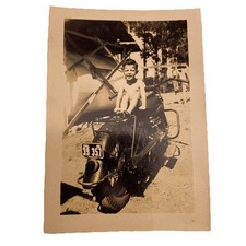 1940s Motorcycle Photograph Young Boy Seated California License Plate  picture