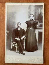 Man w/ Mustache Woman Married Couple Cabinet Card Victorian Era Geneva NY picture