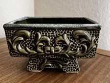 Vintage 60s MCM Avocado Green Planter American Bisque Textured Footed  7 x 5 x 4 picture