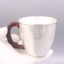 999 Pure Silver Mug Handmade Mirror Face Hammertone Finishes Silver Water Cup  picture