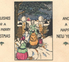 1927 Vintage ART DECO Christmas Card & Envelope 2cent Stamp Scrapbooking Crafts picture