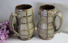 (2) Medieval Style Pottery Steins Cups Mugs Primitive Spikes A. Montenegro RARE picture