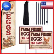 Remagr 3 Pcs Farm Fresh Eggs Signs Include Feather Flag Kit 11 Ft Swooper Flag picture