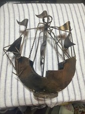 Vintage Mexican Metal Clipper Ship Pirates Boat Wire Art Rustic Sea Mid Century picture
