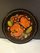 Vintage Ukrainian Petrykivskyi Hand Painted Floral Decorative Wooden Plate Decor picture