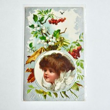 1909 Antique Christmas Postcard Lady Berries picture