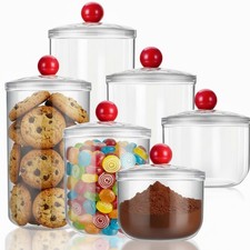 Suclain 6 Pack Clear Candy Jar, Airtight Plastic 30 & 47 & 67 oz, clear, red picture