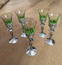 Five Naked Lady Liqueur Art Deco Cordial Glasses Exotic Nude Green picture