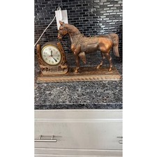 Vintage Sessions Horse Horseshoe Electric Mantle Clock Model W Bronze Tone USA picture