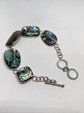 11g 925 STERLING SILVER ABALONE SHELL STAMPED 7”-8” FINE BRACELET picture