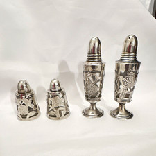 Vintage Mexican 925 Sterling Silver Openwork Salt Pepper Shaker Lot 4 ELA LHM picture