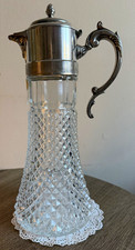 Leonard Clear Crystal Pitcher w/ Lid, Silver Plated, Diamond Pattern Handle picture