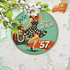 Lost in the 50s Rock n Roll 50s Style 8x8 Round Metal Tin Sign picture