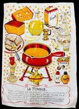 NOS Vtg. Linen Recipe Towel LA FONDUE Création Vony - France picture