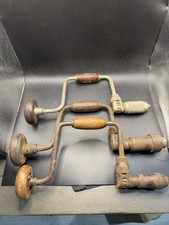 Lot of 3 Vintage Hand Brace Drills Stanley No. 965N 10 IN USA Wood picture