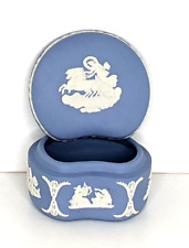 Wedgwood Jasperware Blue White Trinket Box Lidded Horses Chariot Cherubs EUC picture