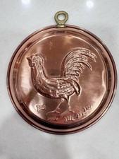 Vintage Rooster Small Round Copper Jello Mold Decorative Wall Hanging 5” picture