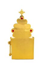 Gold Plated Engraved Pectoral Portable Tabernacle wt Swarovski Stones 6.7