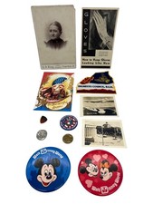Vintage Junk Drawer Ephemera Lot Cabinet Card Postcard Disney BSA Pins Tokens picture