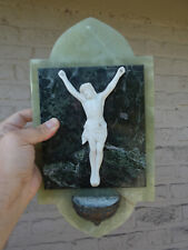Antique onyx marble ceramic holy water font plaque picture