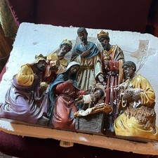 Large Ceramic African American Christmas Nativity Manger Creche picture