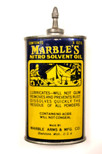 Vintage MARBLE'S Nitro Solvent Gun Oil Tin w/ Lead Top  RARE Blue Yellow picture