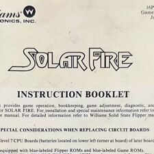 Williams Solar Fire Pinball Machine Game Manual Operators Handbook ORIGINAL picture