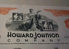 SLING'S 🪙 Vintage HOWARD JOHNSON COMPANY Vintage 1969 Stock Certificate  picture