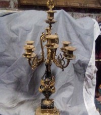 Victorian 7-Arm Candelabra Candle Holder, Brass W Gold And Forest Green Marble. picture